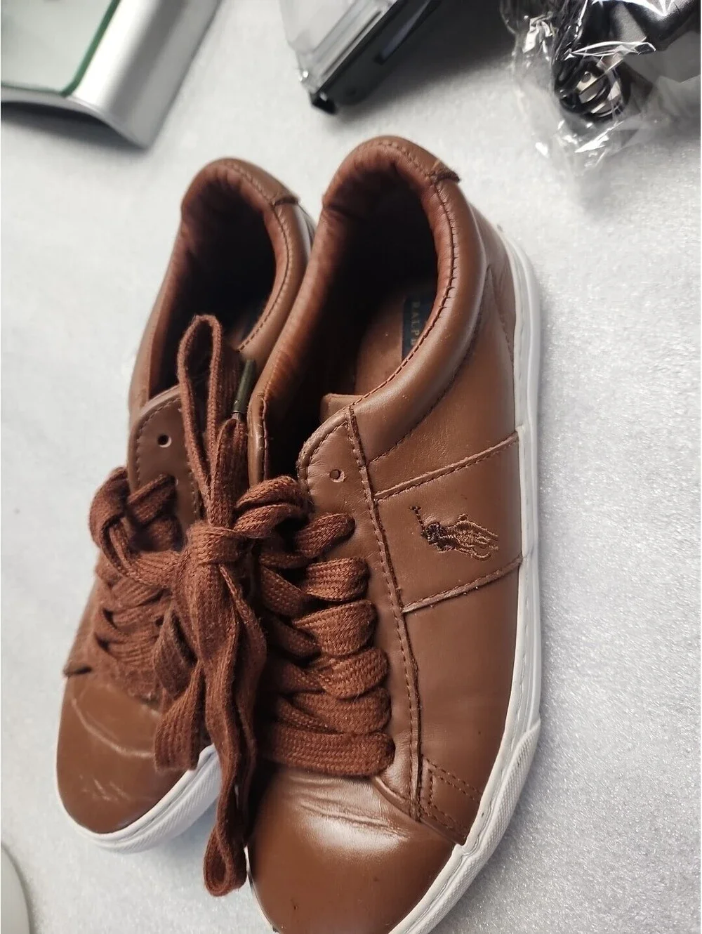 Polo Ralph Lauren Boy's Sayer-Lea Sneakers Tan Shoes Size 4